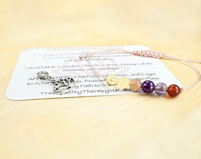Procrastination, Concentration & Motivation Bracelet. Courage. Confidence. Aura Cleansing. Clear Thinking. Memory. Energy. Prosperity.
