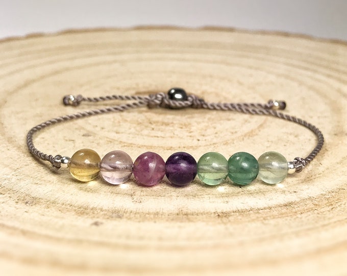 Rainbow Fluorite Gemstone Bracelet. Minimalistic Bracelet. Intuition. Meditation. Clear Thinking. Clear Focus. Students. Mental Clarity.