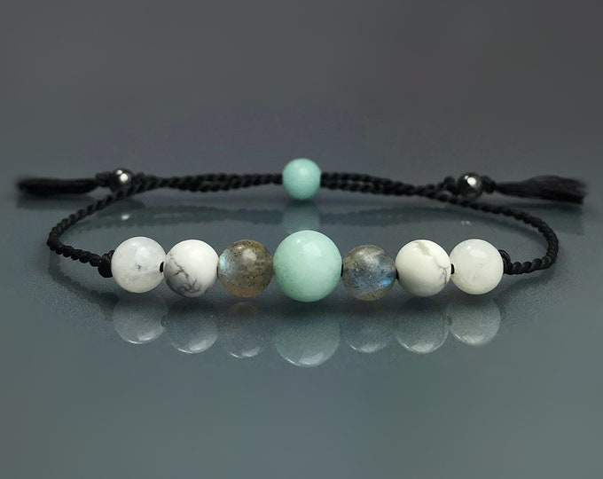 Calming Sleep Aid. Evening Relaxation and Meditation. Amazonite, Labradorite, White Howlite. Moonstone. Throat Chakra & Third Eye Relaxation