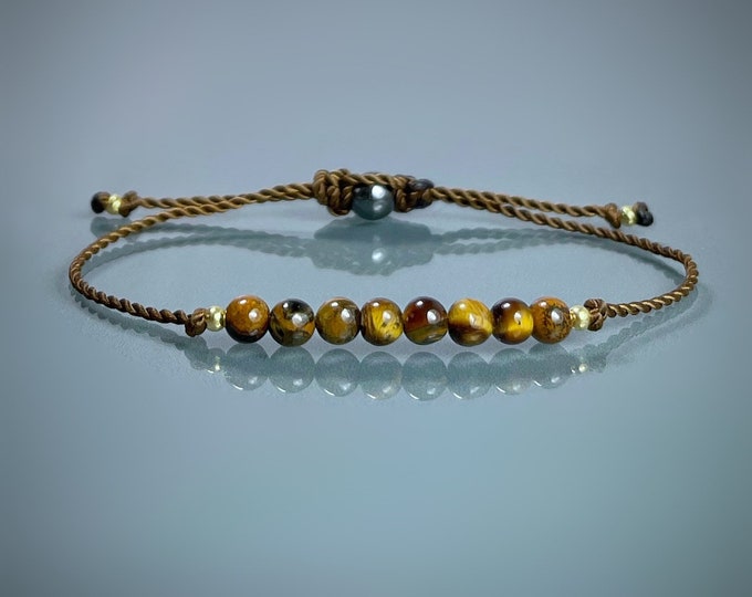 Tigers Eye Bracelet. Good Luck Bracelet. Protection Bracelet. Dainty Skinny Bracelet. Birthday Gifts. Solar Plexus. Prosperity & Courage.