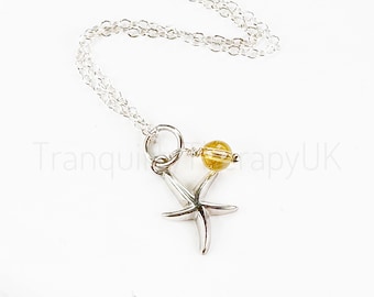 Star Fish Necklace, Birth Month Sterling Silver Incl Presentation Card Birthstone Gift. Sea Jewellery, Birthstone Necklace Optional Gift Box