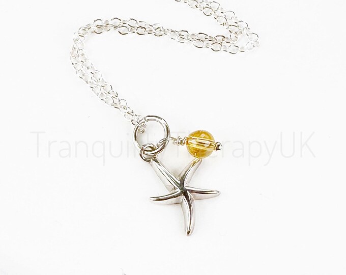 Star Fish Necklace, Birth Month Sterling Silver Incl Presentation Card Birthstone Gift. Sea Jewellery, Birthstone Necklace Optional Gift Box