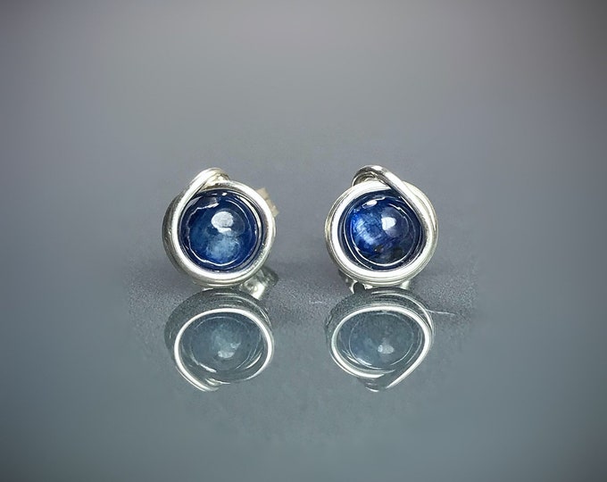Blue Kyanite Stud Earrings. Eternity Circle. Sterling Silver. Gold/Rose Gold Filled. December Birthstone. Includes Gift Box & Info Gift Card