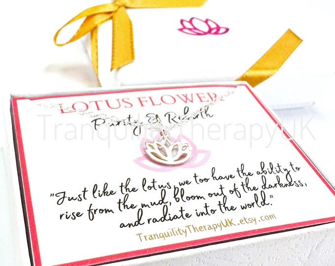 Birthstone Lotus Flower Necklace. Sterling Silver  Presentation Card. Birthstone Gift. Spiritual Jewellery. Yoga Necklace. Optional Gift Box