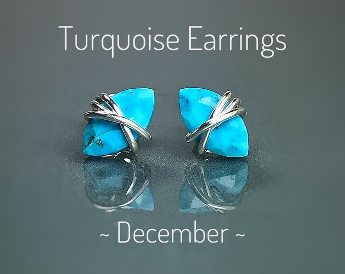 Turquoise Earrings. Stud Earrings. Sterling Silver. 14K Gold/Rose Gold Filled. Includes a Gift Box & Crystal Info Card. December Birthstone.