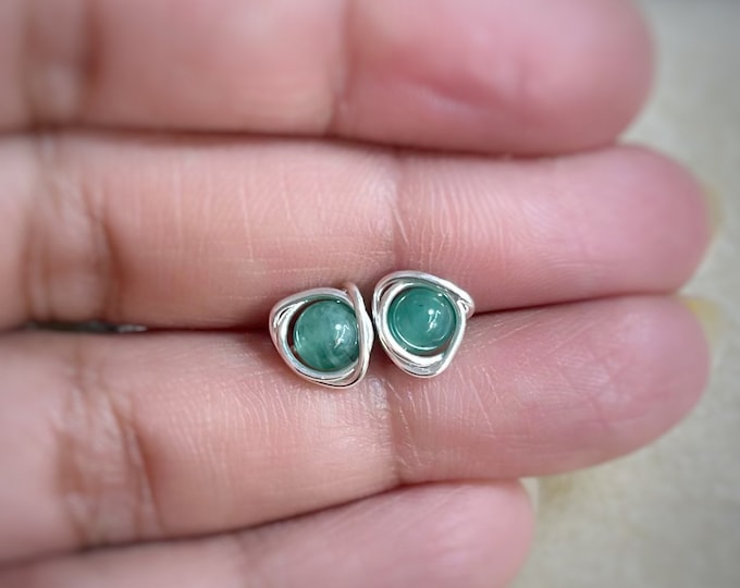 Emerald Stud Earrings: Sterling Silver, May Birthstone Jewelry