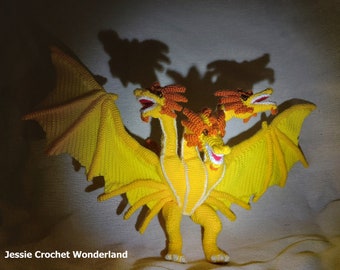 Crochet King Ghidorah, the Gold Dragon~ English crochet pattern for instant download