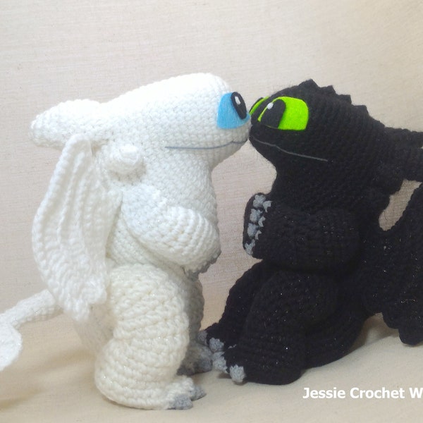 Toothless couple _ Light fury _ How to train your dragon inspired _Toothless English crochet pattern_ Crochet Light fury and Night fury