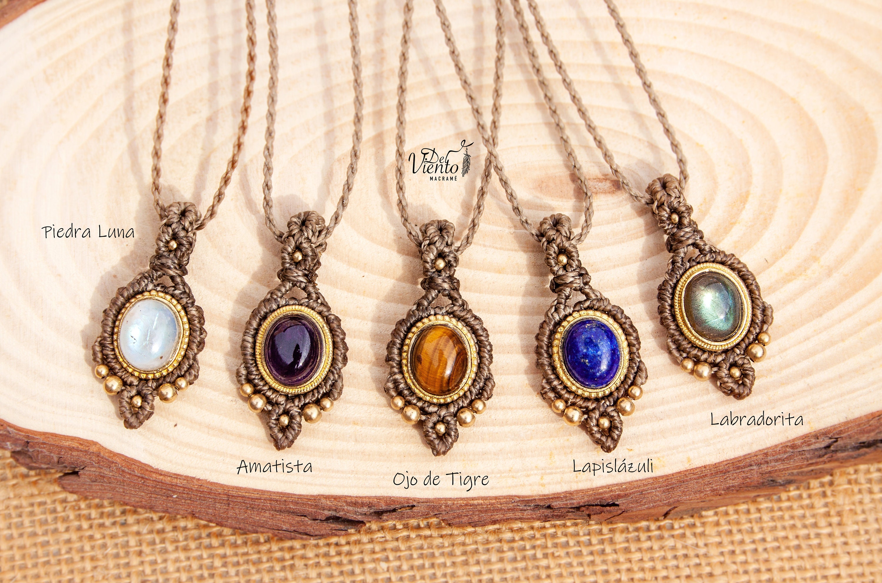 Macrame Pendant With Moonstone Labradorite Lapslazuli Tiger s