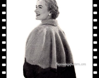 Vintage Brushed Wool Cape with Waistcoat front knitting pattern in PDF instant download version , downloadable PDF