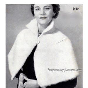 Vintage Brushed Cape knitting pattern downloadable PDF English