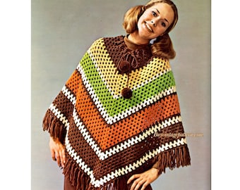 Vintage Poncho crochet pattern downloadable PDF English