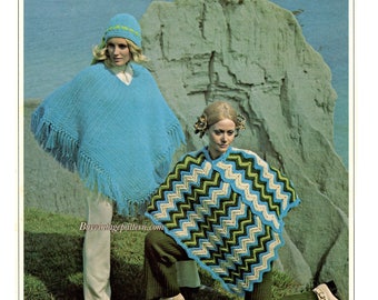 Vintage Ponchos , Hat , Tote Bag Crochet patterns in PDF instant download version , PDF downloadable