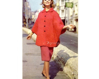 Vintage Red Cape Knitting pattern in PDF instant download version , PDF downloadable