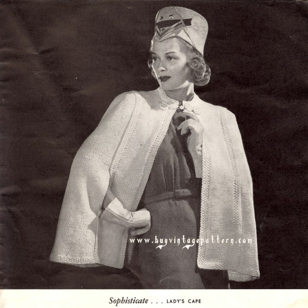 Vintage Lady’s Cape knitting pattern in PDF instant download version , PDF downloadable