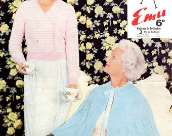 Vintage Bed Cape and Bed Jacket knitting patterns in PDF instant download version
