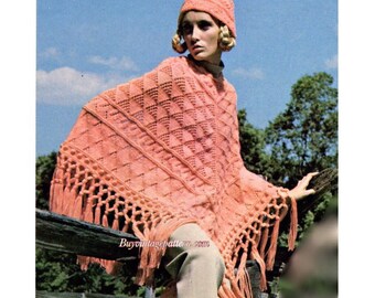 Vintage Poncho and Hat Knitting patterns in PDF instant download version , PDF downloadable