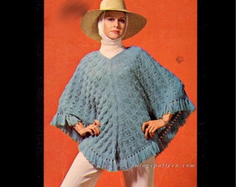 Vintage Petal Poncho knitting pattern in PDF instant download version , PDF downloadable