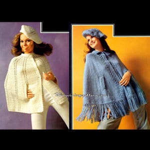 vintage Blue Poncho knitting pattern and White Cape crochet pattern in PDF instant download version , PDF downloadable