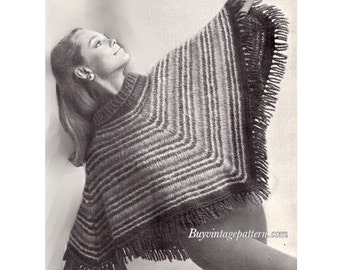 Vintage Poncho knitting pattern in PDF instant download version , PDF downloadable