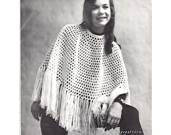 Vintage Fringed Poncho crochet pattern in PDF instant download version , PDF downloadable