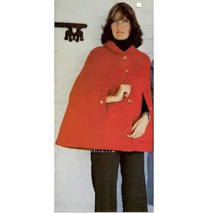 Vintage Red Poncho knitting pattern in PDF instant download version , PDF downloadable