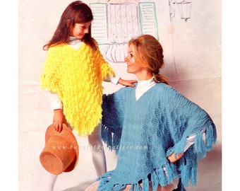 Vintage mother and daughter Ponchos knitting patterns in PDF instant download version , PDF downloadable