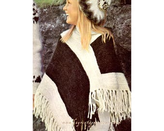 Vintage girl poncho knitting pattern in PDF instant download version , PDF downloadable