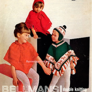 Vintage girl&#39;s Ponchos Knitting patterns in PDF instant download version , PDF downloadable