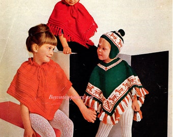 Vintage girl's Ponchos Knitting patterns in PDF instant download version , PDF downloadable