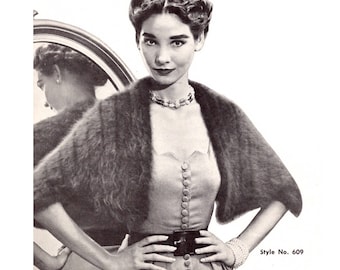 Patrón de punto vintage francés Angora Wrap en versión PDF de descarga instantánea, PDF descargable