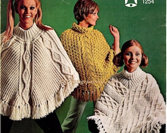 3 vintage Ponchos Knitting Patterns in PDF instant download version , PDF downloadable