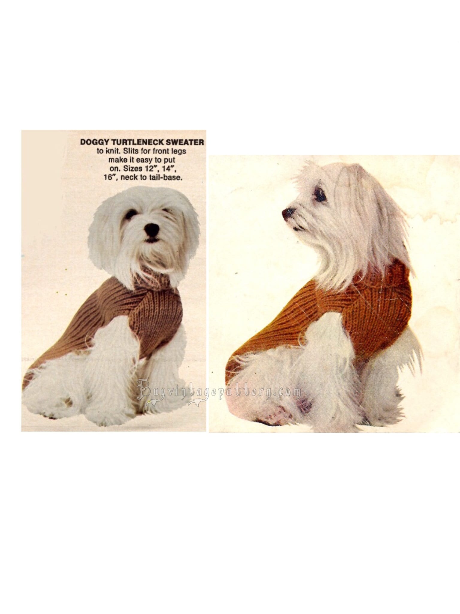 Vintage Dog Turtleneck Sweater Knitting Pattern in PDF Instant Download