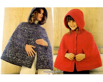 Vintage little red riding hood and teed Capes Knitting Patterns in PDF instant download version , PDF downloadable