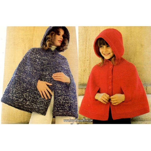 vintage petit chaperon rouge et teed Capes Knitting Patterns en version PDF téléchargement instantané, PDF téléchargeable