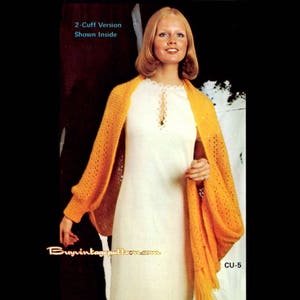 Vintage Cuff Shawl and Shrug Knitting Pattern in PDF instant download version , PDF downloadable