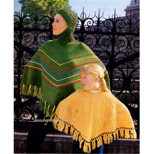 Vintage Two Ponchos Knitted and Crocheted patterns in PDF instant download version , PDF downloadable