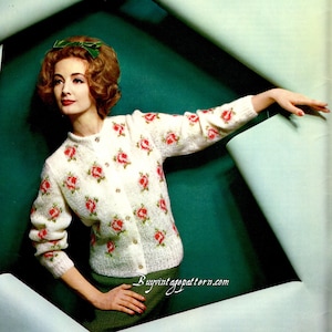 Vintage Field of Rose Jacket Knitting pattern in PDF instant download version , PDF downloadable