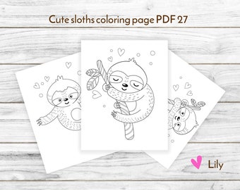 Download Sloth Coloring Pages Etsy