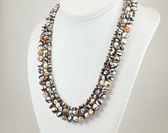 Multicolor Three Strand Granite Necklace