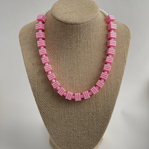 Hot Pink and White Striped Acrylic Cubes Necklace