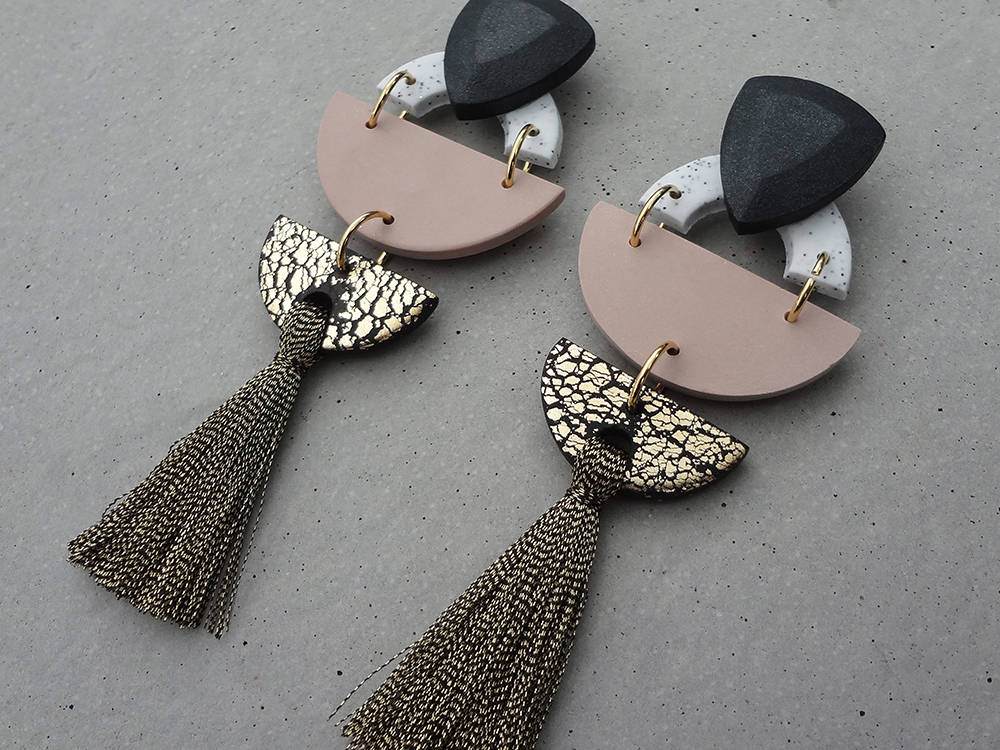Tribal Tassel Earring Rose / Tassel Earrings / Polymer Clay Etsy