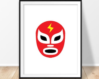Luchador mask print, Lucha libre print, Digital prints, Mexico decor, Mexican wrestling, Lucha masks, Gift for him, Printable art, Download