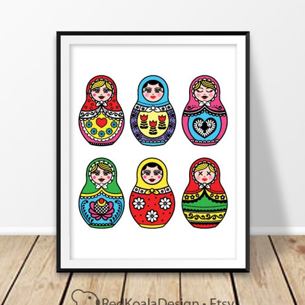 Impression numérique, Poupées gigognes russes, Art mural Matryoshka, Souvenir de Russie, Décoration rétro, Téléchargement instantané, Printables d'art folklorique, Pépinière