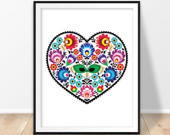 Printable home decor, Retro wall art, Poland poster, Botanical art, Digital print, Polish art, Folk home decor, Wycinanki Lowicz, Instant
