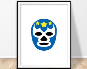 Lucha libre print, Luchador mask, Mexico wall art, Printable poster, Mexican wrestling, Digital prints, Instant download, Man cave decor