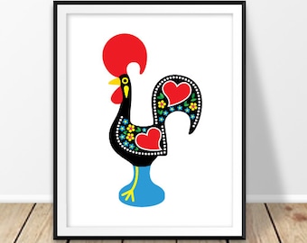 Wall art, Portugal art, Portuguese rooster, Digital print, Rooster of Barcelos prints, Galo de Barcelos, Folk art wall decor, Printables
