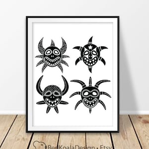 Vejigante carnival mask print Puerto Rico wall art Puerto Rican mask Carribean mask decor  Folk art poster Black and white Digital Download