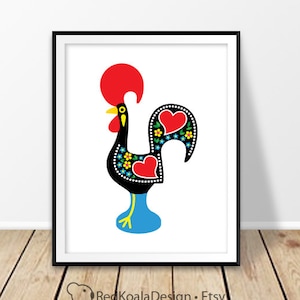 Wall art, Portugal art, Portuguese rooster, Digital print, Rooster of Barcelos prints, Galo de Barcelos, Folk art wall decor, Printables
