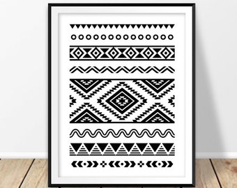 Geometric printable, Digital artwork, Tribal art, Black and white prints, Aztec poster, Mexican art, Native American prints, Modern minimal
